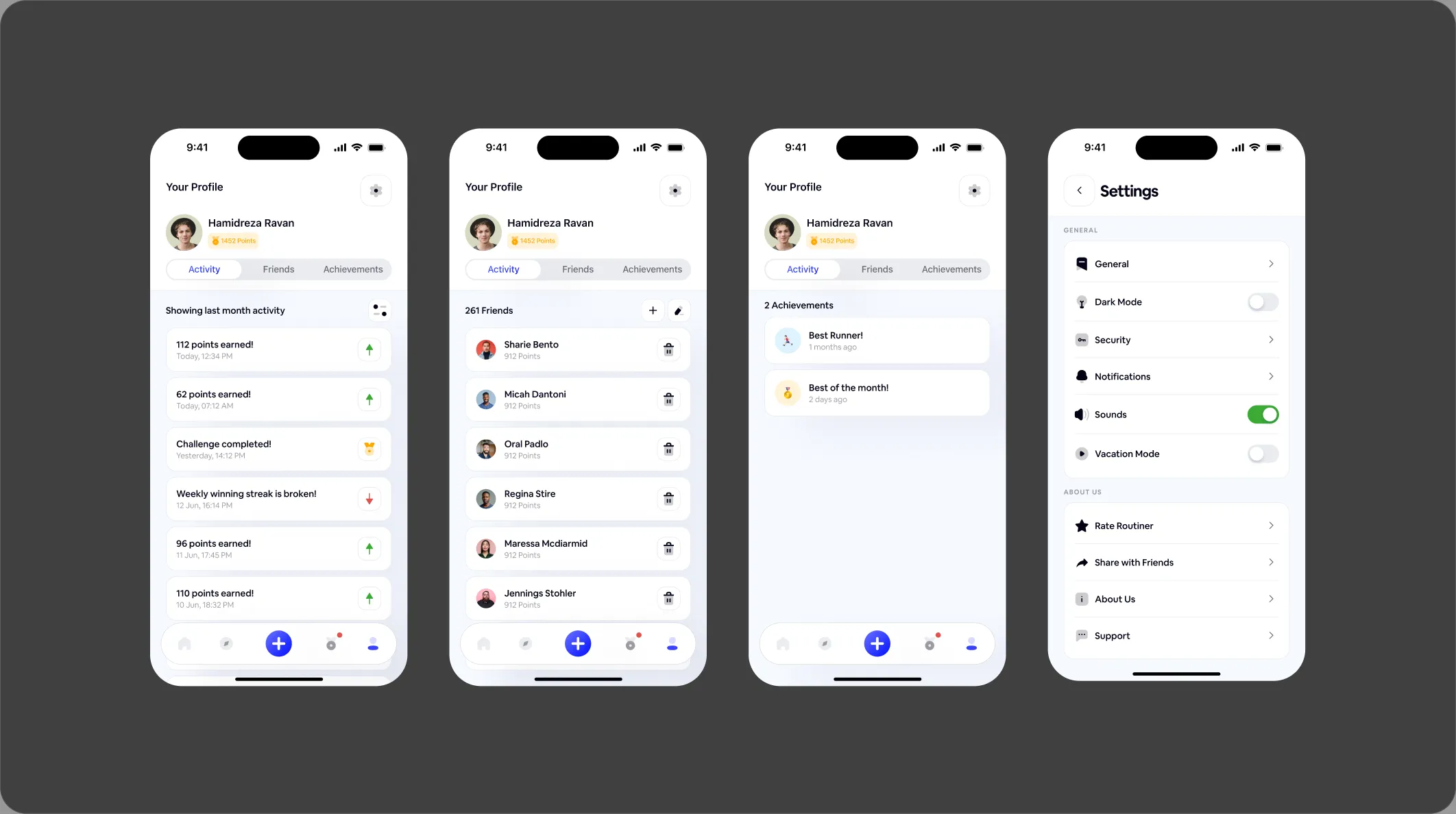 Forge profile: activity, friends, achievements and settings